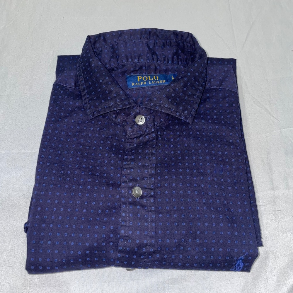 Polo Ralph Lauren Mens Navy Blue Geometric Print Cotton Button Down Shirt L